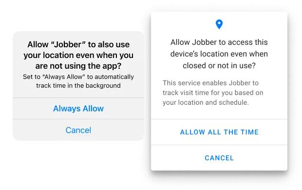 Location permission dialog on iPhone and Android