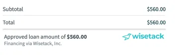 quote total showing the approved loan amount
