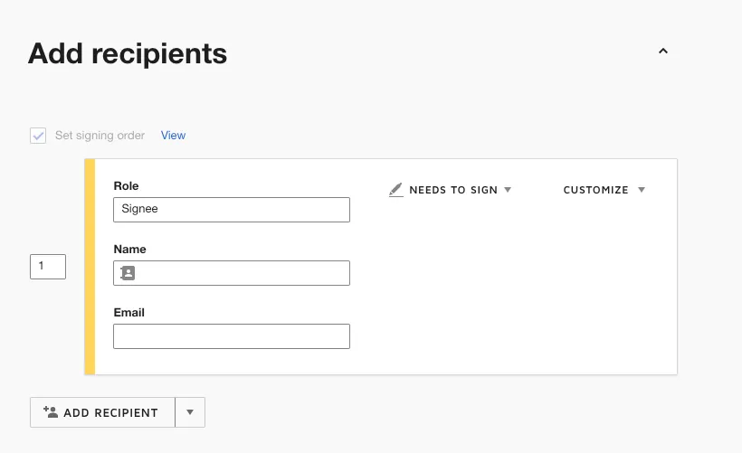 docusign add receipients