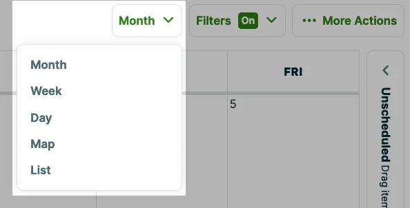 drop down menu of schedule views