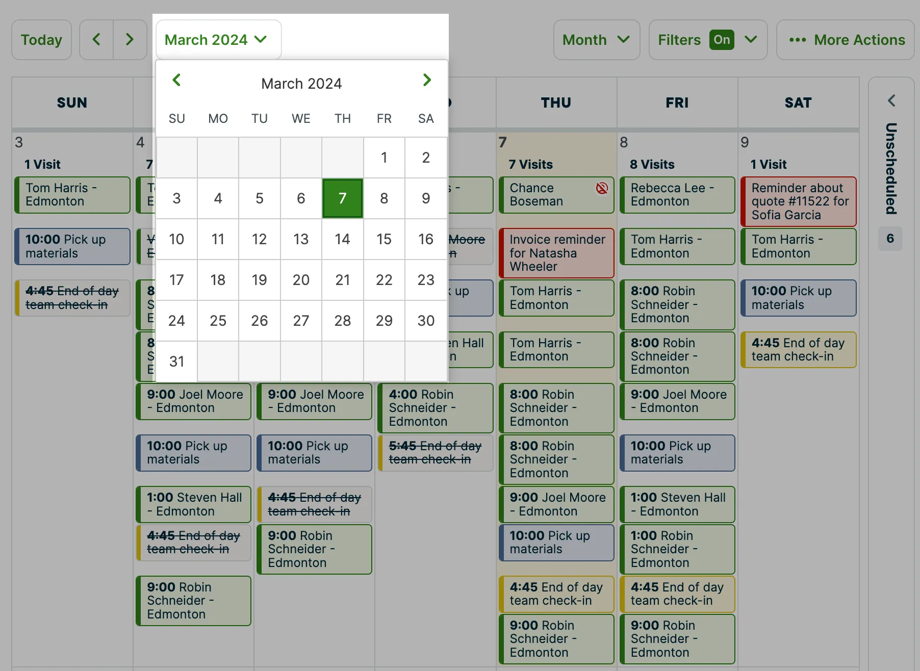 Dropdown with a date picker with a monthly calendar view