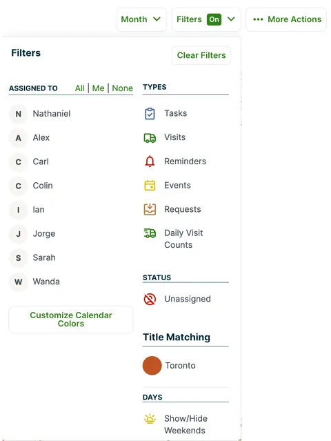 Schedule filter dropdown options