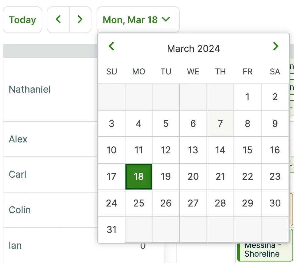 date selections from the map view