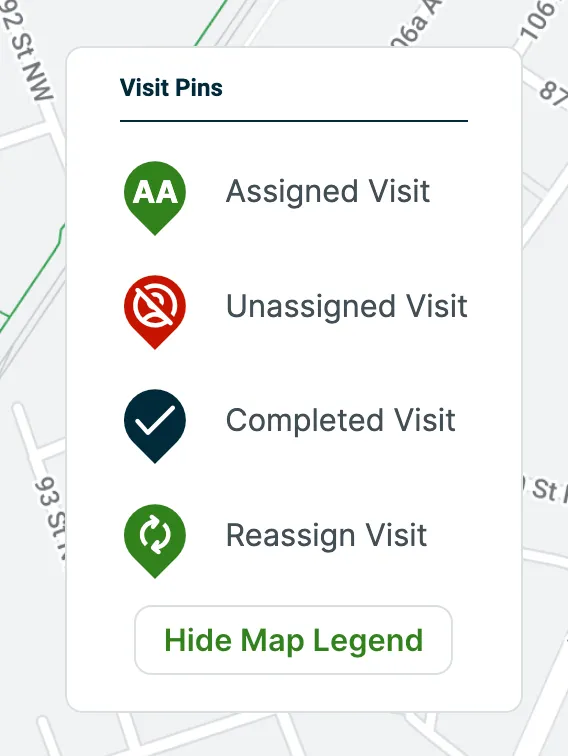 legend that covers what each pin represents on the map
