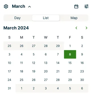 A screenshot showing the date selector to change the schedule date.