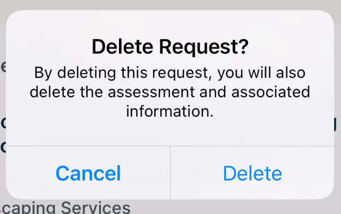 Options to cancel deleting the request or confirm that it should be deleted