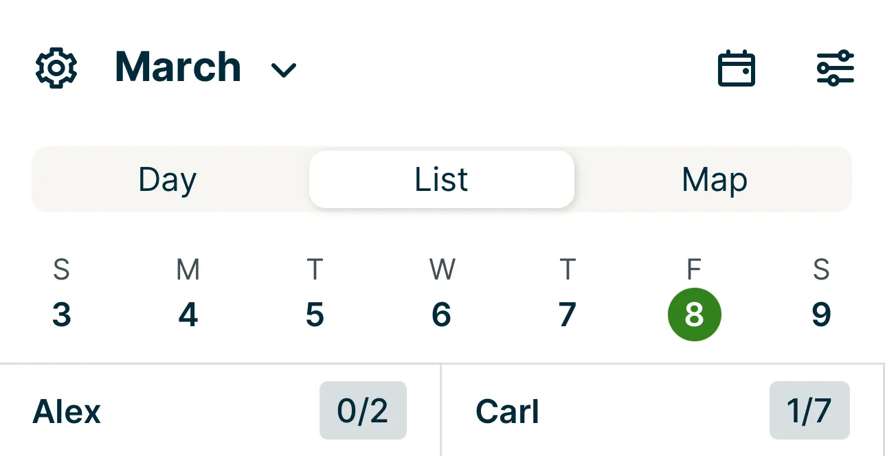 Top drawer of th list view