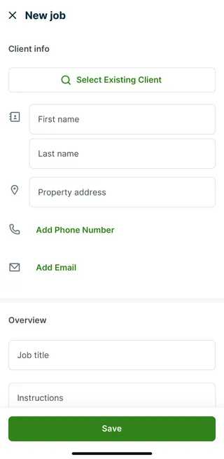 A screenshot showing the new job screen in the Jobber app.