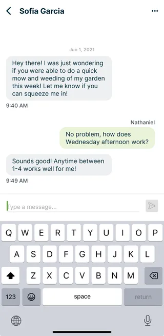 A screenshot showing a text conversation with a client.