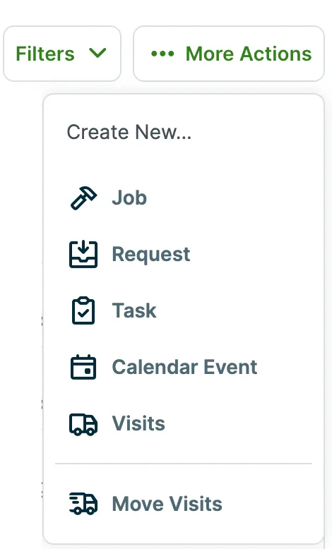 More actions dropdown menu