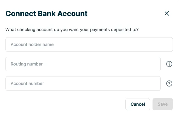 Form to enter your name, transit number, and account number