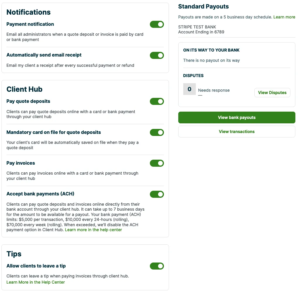 Jobber Payments Settings