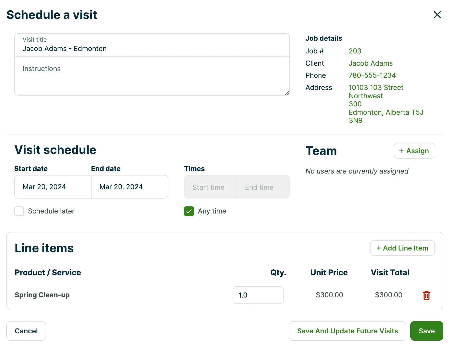 A screenshot showing the new visit editing page.
