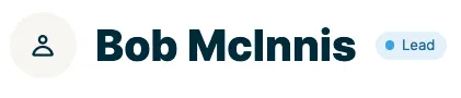 A screenshot showing a Lead label next to a client's name in their profile.