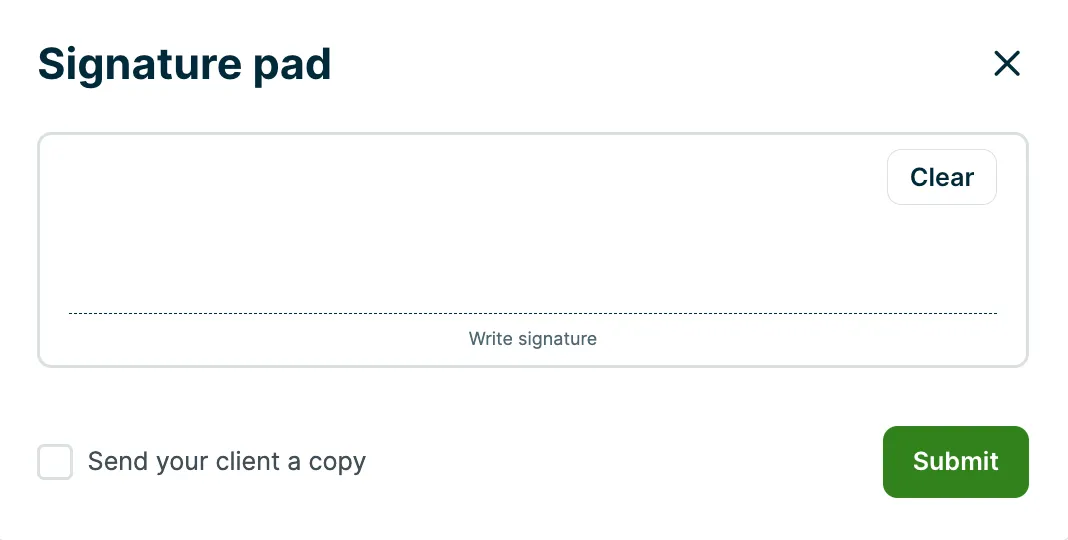 A screenshot showing the signature pad.