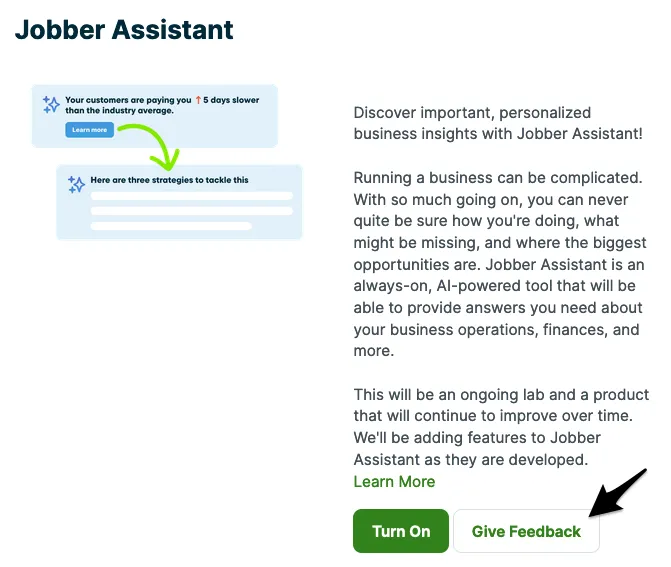 Arrow pointed at the share your feedback button