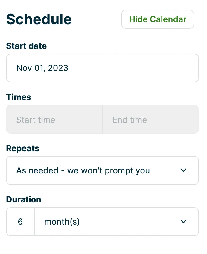 A screenshot showing the schedule section from the job creation page. 