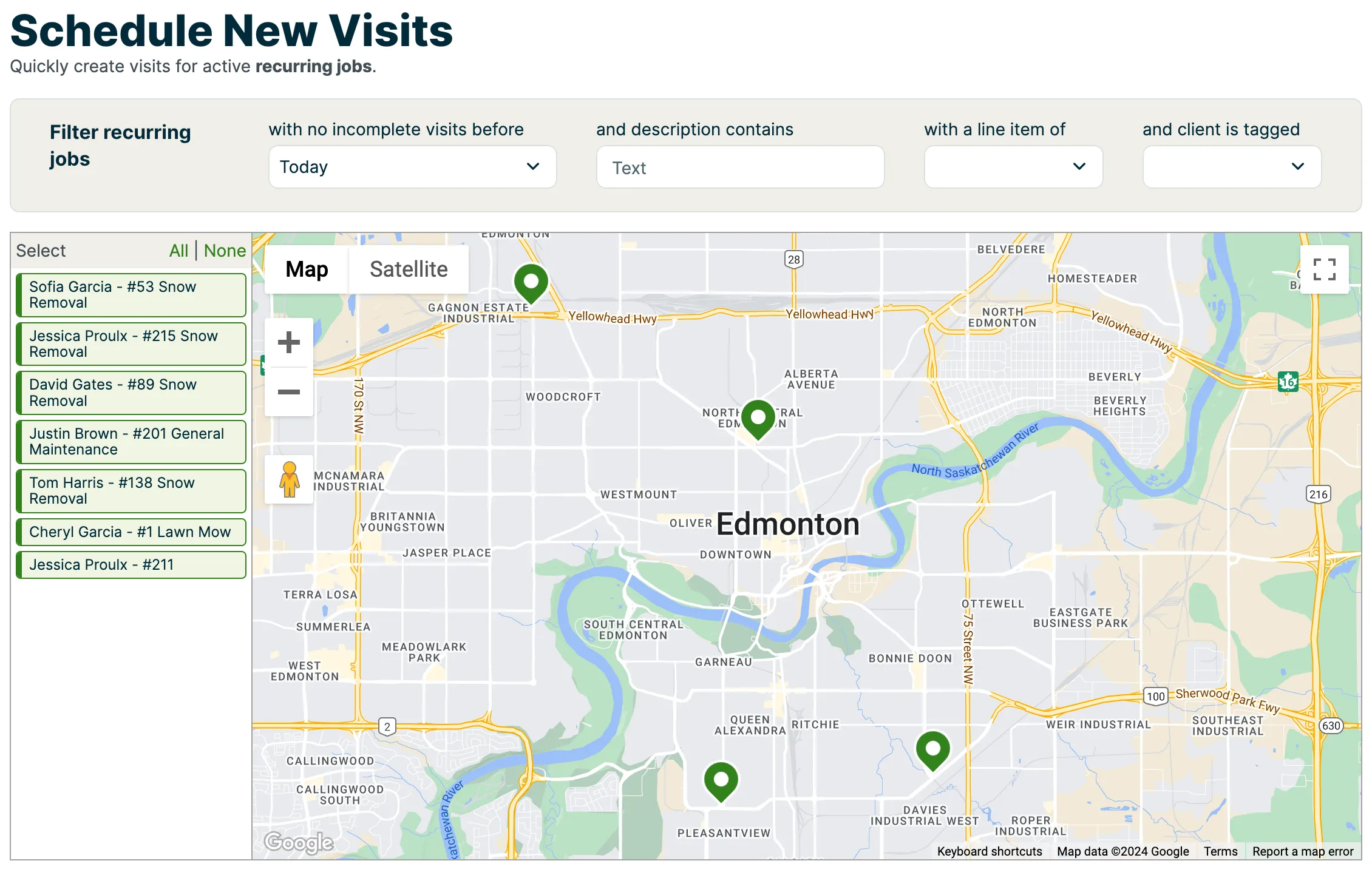 A screenshot showing the Schedule New Visits page.