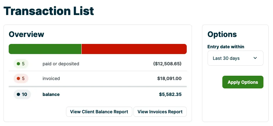 transaction list overview