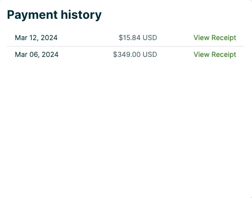 Payment history section