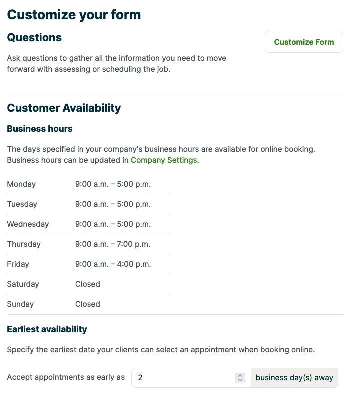 customize your request/online booking form