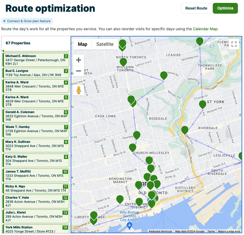 Route Optimization page in settings