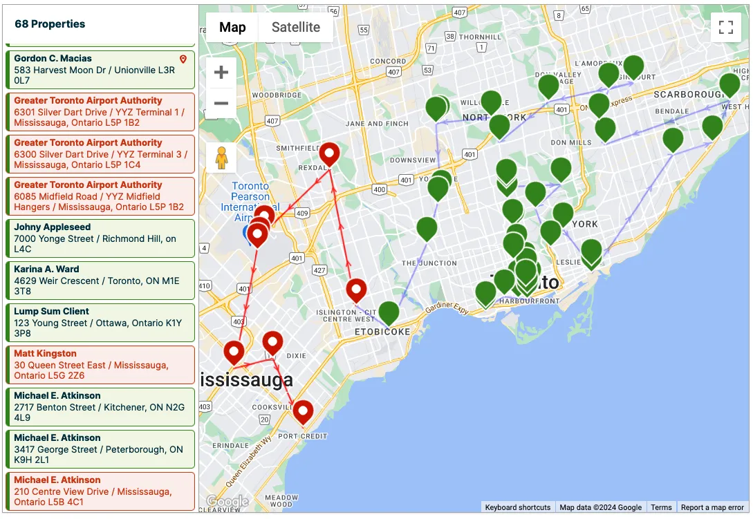 five properties highlighted in red