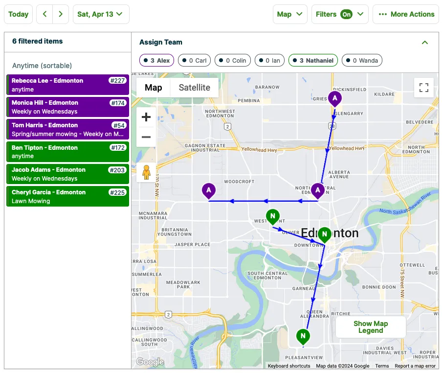 map view of the calendar