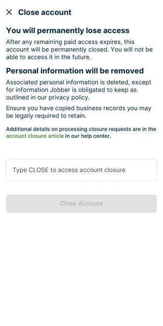 Close account window