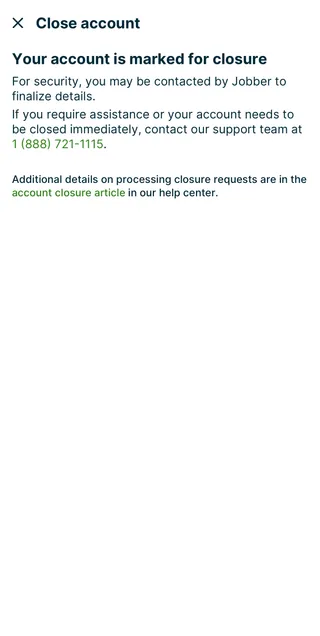 Account closure confirmation page