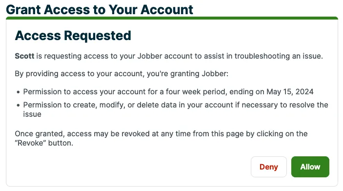 Access requested with a list of what you are giving access to