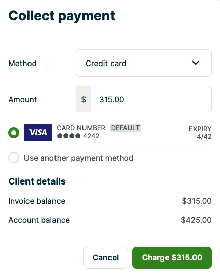 collect payment screen