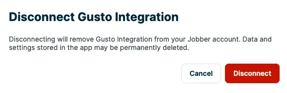 disconnect integration confirmation window