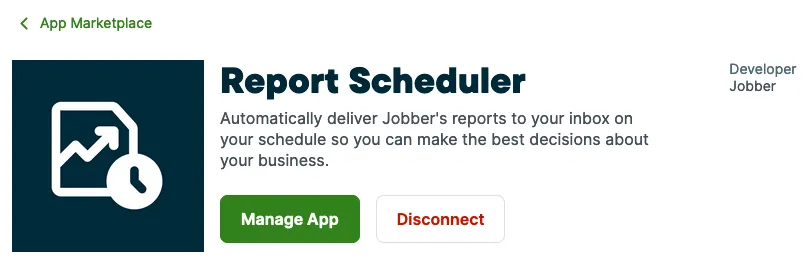 Top part of an integration's App Marketplace page when the integration is connected