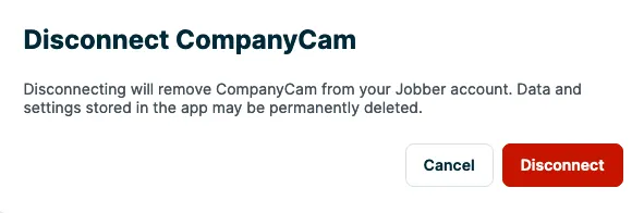 disconnect integration confirmation box