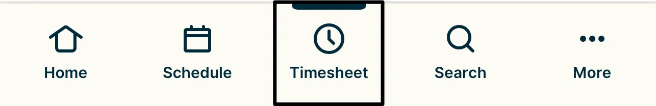 A screenshot highlighting the Timesheet tab in the Jobber app menu.