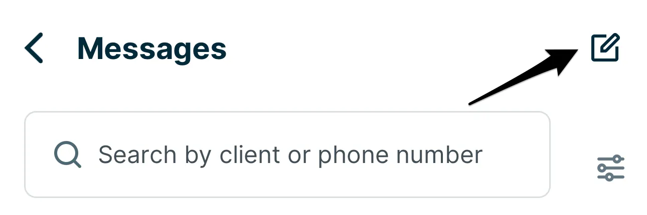 A screenshot with an arrow pointing to the icon to compose a new message.