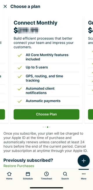 Choose a plan subscription in the app