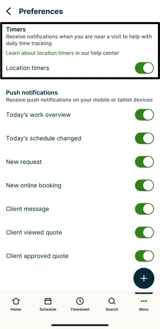 Preferences in app