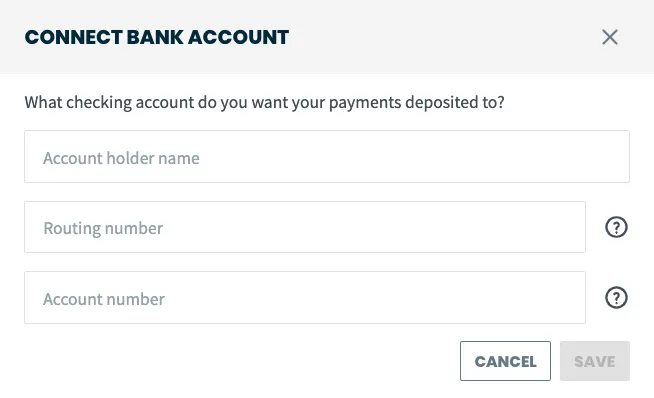 Form to enter your name, transit number, and account number
