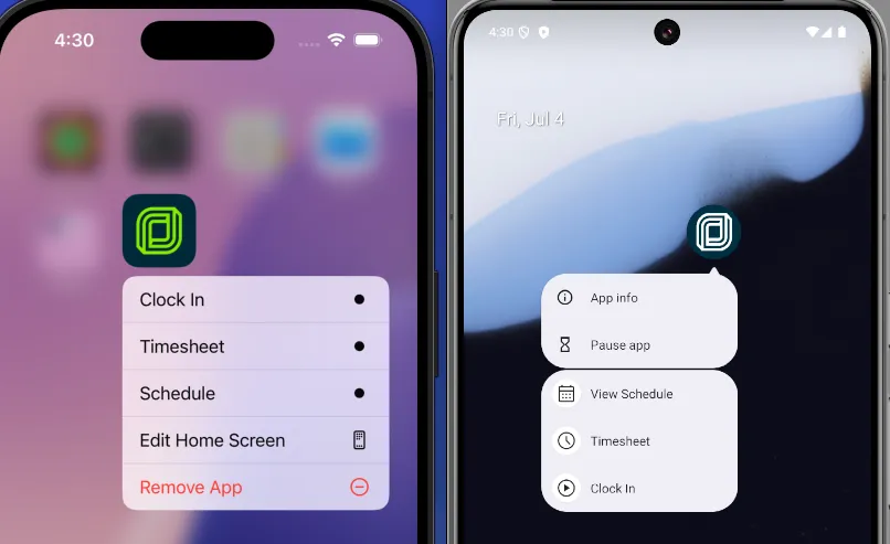 A screenshot showing the menu that appears when the Jobber app icon is pressed and held.