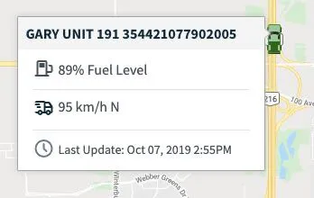 tracker details from the map view of the calendar showing fuel level, speed, and last updated
