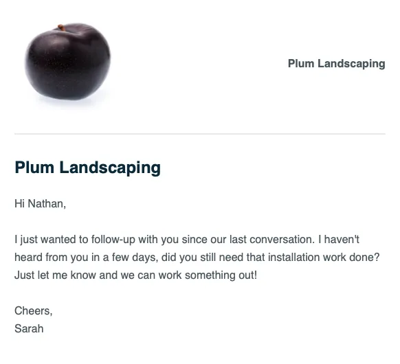 preview of the email that the client would receive