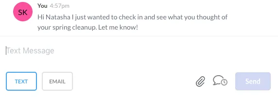 communication with a client. There are options to text or email them