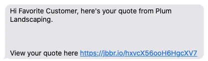 text message with a link to view the quote in client hub