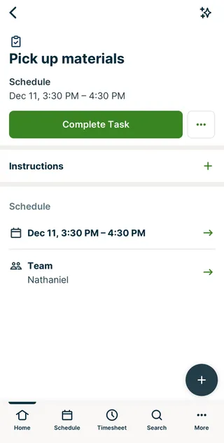 A screenshot from the Jobber app showing the task details screen.