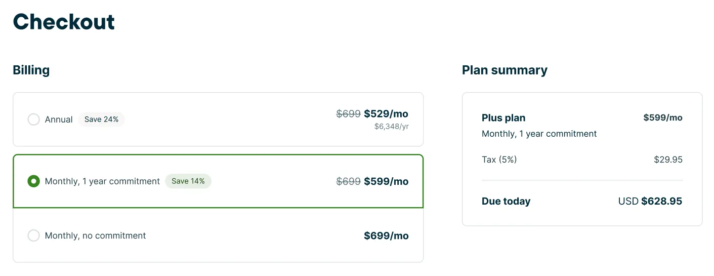 A screenshot showing the billing cycle options.
