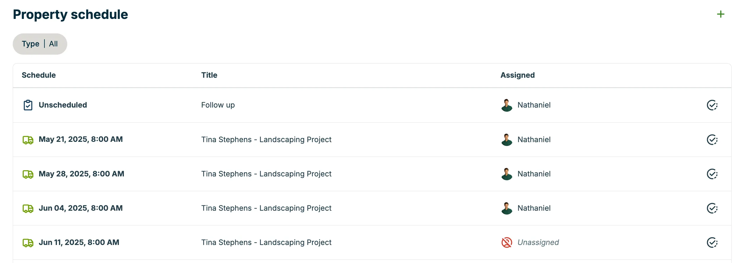 A screenshot showing the property schedule section of the property details page.