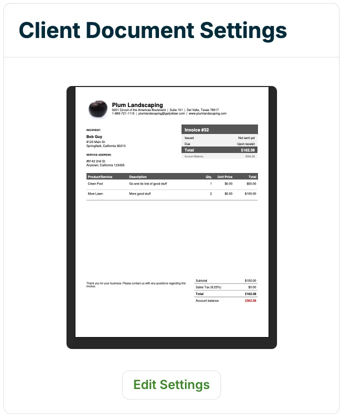 A screenshot of the Client Document Settings section on the Business Profile page.