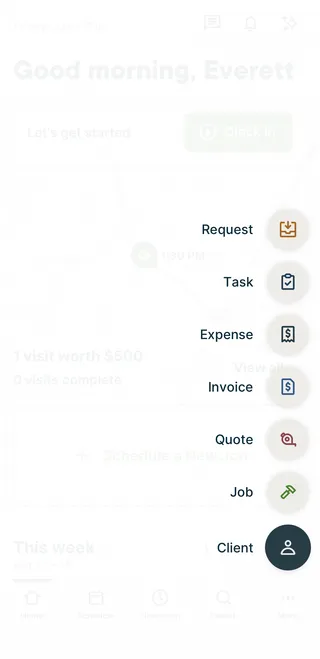 A screenshot showing the quick create menu.